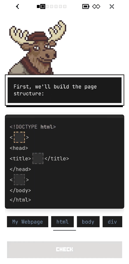 HTML lesson with the moose tutor